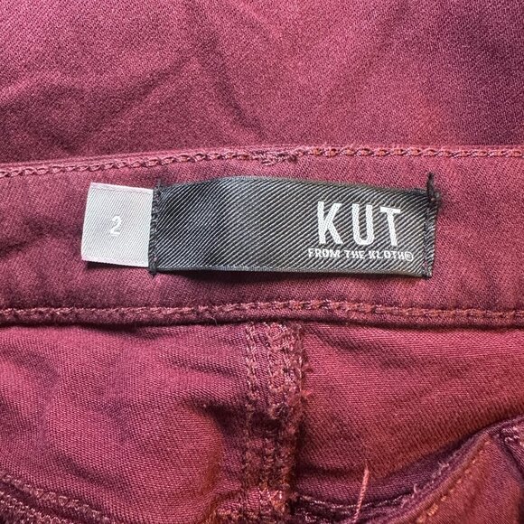 Women's 2 Kut From The Kloth Pants Donna High Rise Ankle Skinny Burgundy Raw Hem - Picture 6 of 8